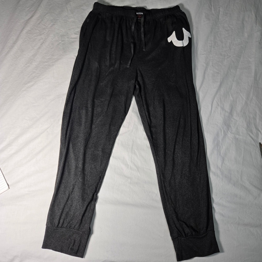 True Religion Mens Jogger Lounge Pants Charcoal Gray Horseshoe Logo Large